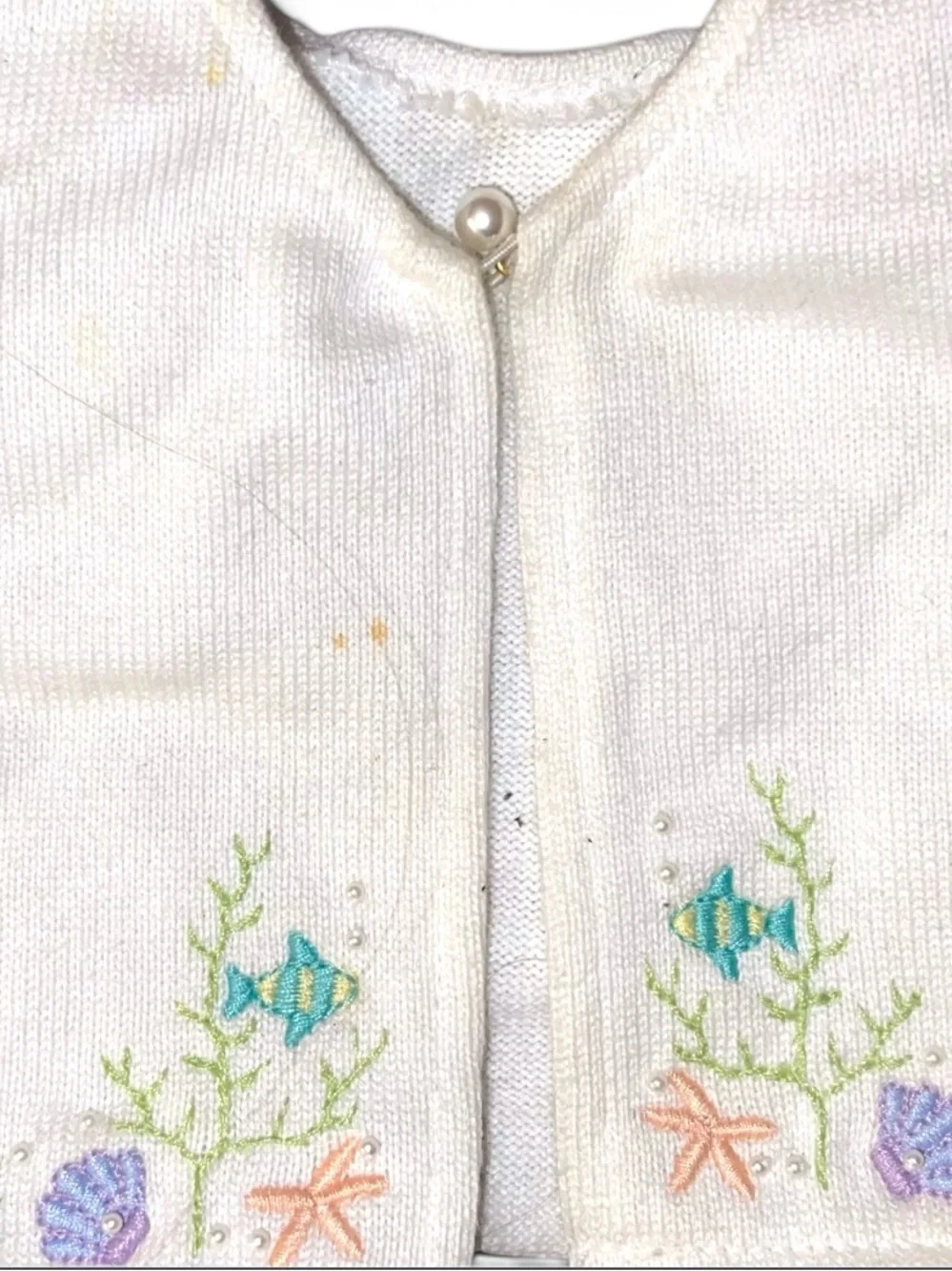 Vintage 2000 American Girl Doll Breezy Day Cardigan White Sweater Sea Shell Fish